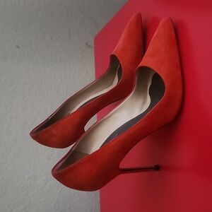 Manolo Blahnik Women Red Pumps Suede Leather Stiletto High Heel Size EU 39 1/2